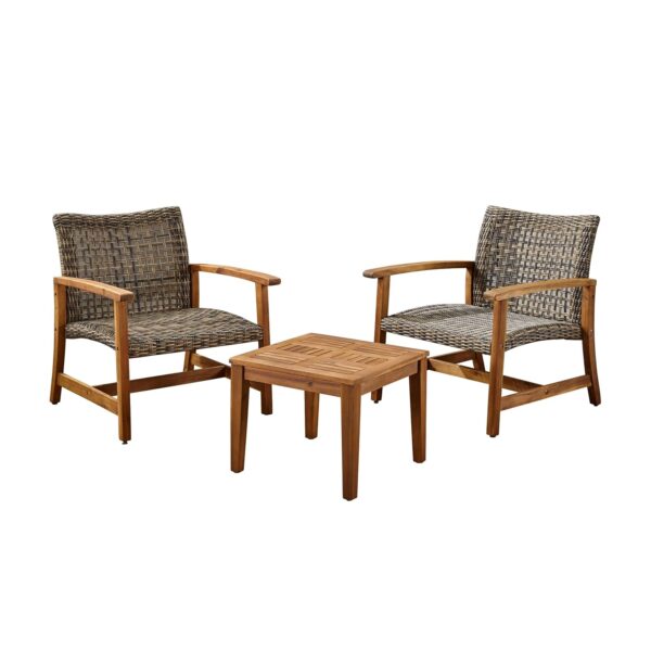 Juego de Sillas Club y Mesa Auxiliar Christopher Knight Home Hampton 308147 Madera de Acacia y Mimbre 3 Piezas Gris y Ma