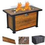 Mesa Cuadrada para Fogata de Gas GarveeLife 44 Pulgadas 50000 BTU Acero Aleado Color Marrón con Protector de Viento de V
