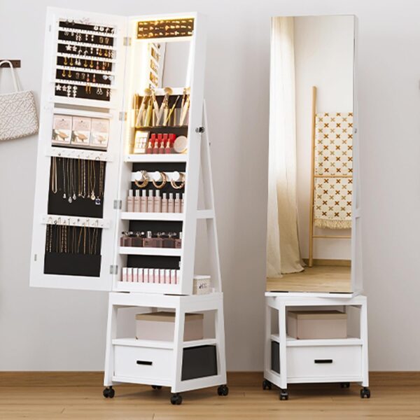 Armario de Joyería GAOMON FZZH24072403 Giratorio 360° con Luces LED Espejo de Cuerpo Completo Color Blanco