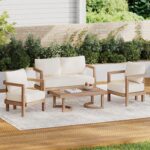 Juego de Muebles de Patio Merax Madera de Acacia 4 Piezas Sofá y Mesa Auxiliar Color Beige