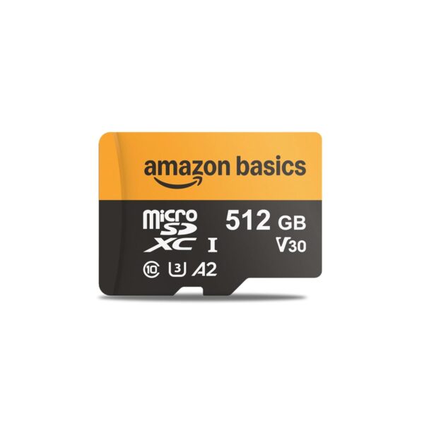 Tarjeta microSDXC Amazon Basics LSMICRO512GU3-H 512GB con adaptador velocidad de lectura hasta 200 MB/s Clase 10 U3 A2