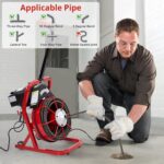 Garvee K-300K - Máquina limpiadora de drenaje eléctrica roja y negra de 3/8 pulgadas y 75 pies, barrena automática para