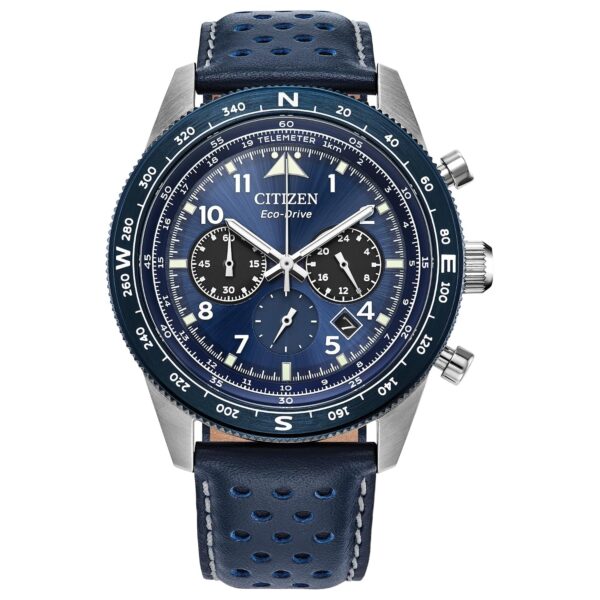 Reloj Citizen Eco-Drive Weekender CA4557-01L Hombre Cronógrafo Acero Inoxidable Correa de Cuero Azul 43 milímetros