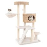 Torre de árbol para gatos PETSITE PTS10204NACTPV 50 pulgadas 5 niveles Sisal natural Crema Blanco