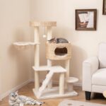 Torre de árbol para gatos PETSITE PTS10204NACTPV 50 pulgadas 5 niveles Sisal natural Crema Blanco