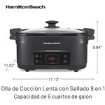 Hamilton Beach Olla de cocción lenta programable de 6 cuartos de galón, 9 en 1, con función de sellado, tostado, arroz,