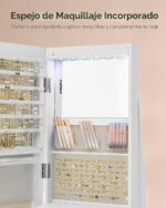 SONGMICS Armario de Joyería con Espejo Modelo UJJC007W02V1 Cerradura 6 LED Giratorio 360 Grados Espejo de Cuerpo Entero