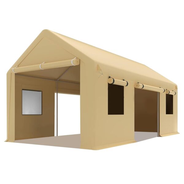 Cochera GarveeLife LKDS-021 10 x 20 pies Amarillo Impermeable Resistente a Rayos UV con Ventanas de Malla Enrollables