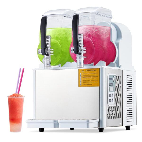 GarveeTech 4Lx2Tank - Máquina comercial de granizado de acero inoxidable de 370 W para bebidas congeladas de cóctel Marg