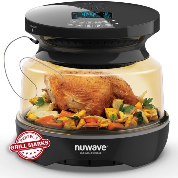 Nuwave Horno de parrilla Primo Infra-Red, termómetro inteligente integrado, parte inferior de parrilla antiadherente y p
