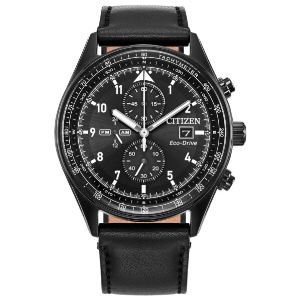 Reloj Citizen Eco-Drive Weekender CA0775-01E Cronógrafo Acero Inoxidable Negro Correa de Cuero Resistente al Agua 100 Me