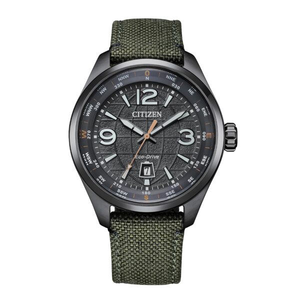 Reloj Citizen Eco-Drive Weekender AW1837-11H Acero Inoxidable Gris Correa de Nylon Verde 42.5 Milímetros
