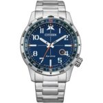 Reloj Citizen Eco-Drive Weekender Avion BM7550-52L Acero Inoxidable Tono Plateado Esfera Azul 43mm