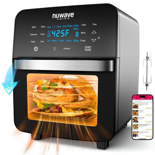 Nuwave Brio - Kit de horno tostador y freidora de aire de 15.5 cuartos de galón, nueva tecnología avanzada de convección
