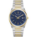 Reloj Bulova Hombre 98B443 Clásico Cuarzo Bicolor Acero Inoxidable Esfera Azul Patrón Textura 39mm