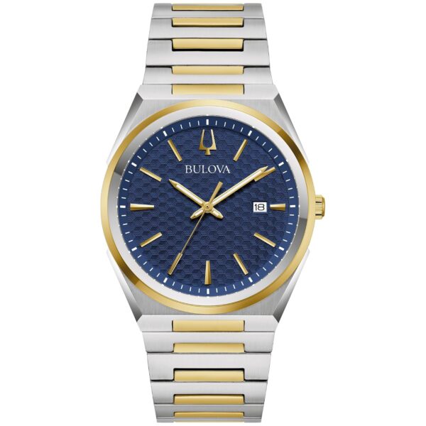 Reloj Bulova Hombre 98B443 Clásico Cuarzo Bicolor Acero Inoxidable Esfera Azul Patrón Textura 39mm