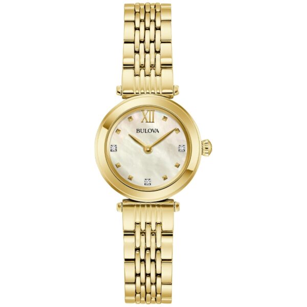 Reloj Bulova Mujer Classic Mini 97P177 Acero Inoxidable Dorado Diamante Esfera Madreperla 24.5mm