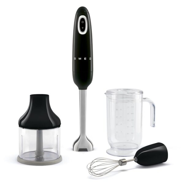 Smeg Batidora de Mano de Inmersión con Vaso Medidor, Tazón para Picar con Tapa, Batidor de Alambre, 5 Controles de Veloc