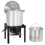 Freidora para Exteriores GarveeLife Seafood Boil Pot Olla para Hervir Mariscos 60 Cuartos Aluminio con Cesta y Quemador