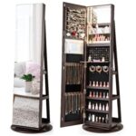 Armario de Joyas COSTWAY 10430-CYHW con Espejo Giratorio 360 Grados Luces LED 3 Colores Espejo de Cuerpo Entero 61 Pulga
