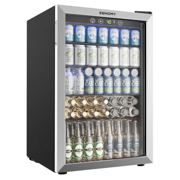 EUHOMY - Refrigerador y enfriador de bebidas de 4.5 pies cúbicos, mini refrigerador para 145 latas con puerta de vidrio