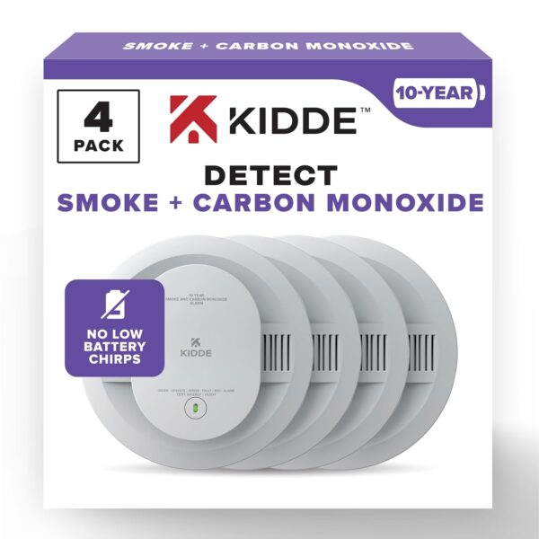 Kidde Detector de humo y monóxido de carbono, funciona con batería de 10 años, indicadores de luz de advertencia LED, pa