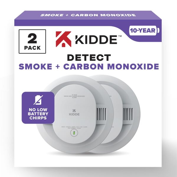 Kidde Detector de humo y monóxido de carbono, funciona con batería de 10 años, luces de estado LED, alarma de 85 dB, 5 p