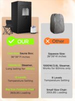 Caja de Sauna FREEYARE Modelo TY-XZ07 Portátil con Calentador de Vapor 1200W 3L 15 Niveles Control Remoto Silla Plegable