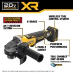 DEWALT Amoladora angular inalámbrica sin escobillas de 20V MAX XR, 4-1/2 pulg. - 5 in., Velocidad variable, antirrotació