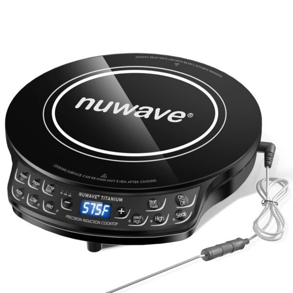 Nuwave Placa de cocción de inducción, placa caliente mejorada con sonda digital, 106 temperaturas 100°F-575°F, ajustes d