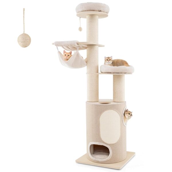 Árbol para Gatos PETSITE PTS10174NACTPV 74 Pulgadas Madera Contrachapada 6 Niveles Condominio Hamaca Beige