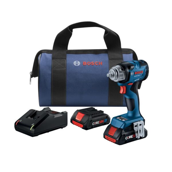 Llave de Impacto Bosch GDS18V-230CB24 18V 3/8 pulgadas con Anillo de Fricción y 2 Baterías CORE18V de 4 Ah