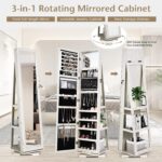 Armario de Joyería Giratorio HOMGX HX-27335VG con Espejo de Cuerpo Completo Cerradura y 198 Compartimentos