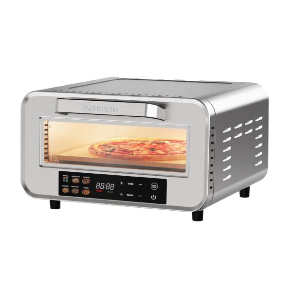Kenmore Horno eléctrico para pizza de interior de 12 pulgadas, calor alto de 750 °F para estilo de leña, 5 preajustes, p