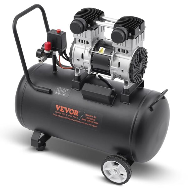 VEVOR Compresor de aire, tanque de acero de 15 galones, compresor de aire libre de aceite de 2HP 5.3 CFM@90 PSI y presió