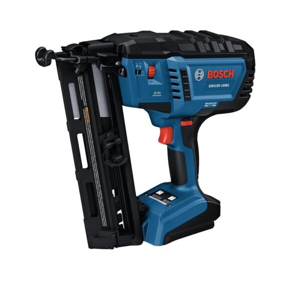 BOSCH GNH18V-16MAN Clavadora de acabado en ángulo de calibre 16 sin escobillas de 18 V, sujeta hasta 1,600 clavos por ca
