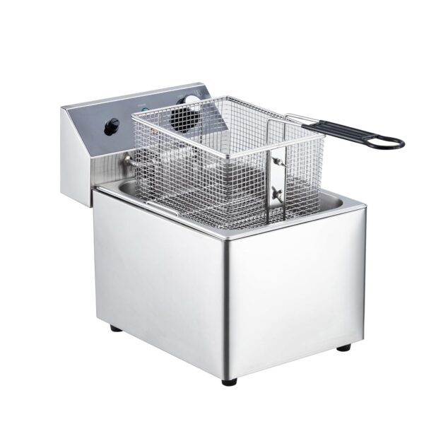 Freidora eléctrica, freidora comercial de acero inoxidable de 12L con cesta y tapa, freidoras de encimera para cocina y