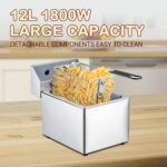 Freidora eléctrica, freidora comercial de acero inoxidable de 12L con cesta y tapa, freidoras de encimera para cocina y