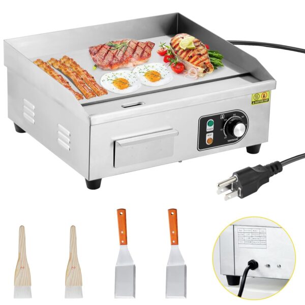 Takywep Plancha eléctrica comercial de 14 pulgadas, plancha de encimera de 1500 W, antiadherente para restaurante de 110