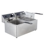 Freidora eléctrica comercial, freidora de acero inoxidable de doble tanque de 12L x 2 con cesta de freír y tapa, freidor