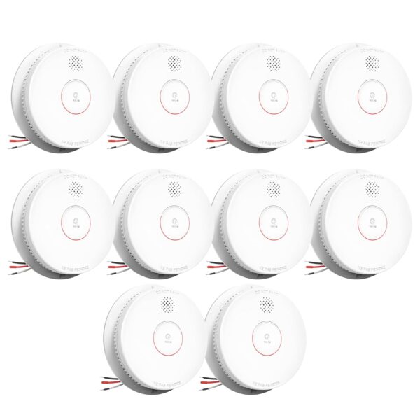 SITERWELL Detector de humo, detector de humo interconectado con cable, alarma de humo fotoeléctrica con batería de reser