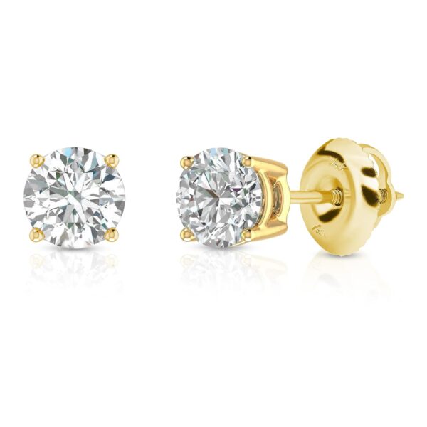 Aretes de Diamante Solitario Cultivado en Laboratorio Maxcolor AEWM33555F24 Oro Amarillo 14K 1 Quilate Corte Redondo Cer