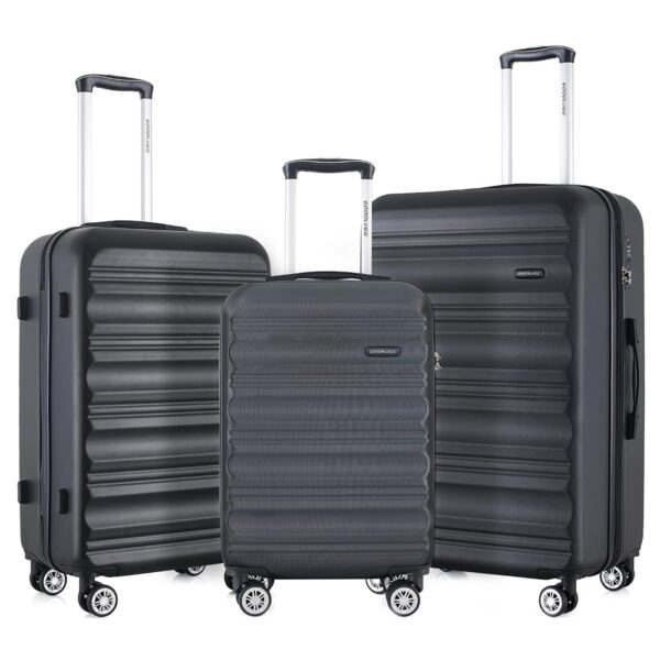 Juego de Maletas GOODLUGG G10101BK3 3 Piezas Rígidas ABS Negro con Cerradura TSA y Ruedas Giratorias 20 24 28 Pulgadas