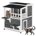 Casa para Gatos YITAHOME MAYIHOHWF9 Dos Pisos con Balcón Madera de Pino Gris para Exterior 28.3 x 34.5 x 33.3 Pulgadas