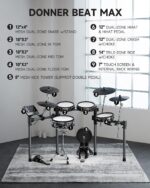 Donner Beat Max - Batería Electrónica, Kit de Batería Eléctrica con Parches de Malla Silenciosa de 12", Platillos de 14"