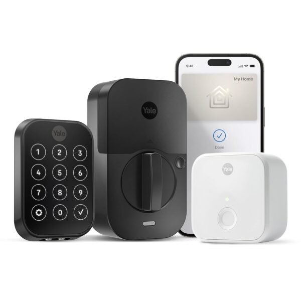 Yale Assure Lock 2 Plus - Llaves Apple Home, cerradura de puerta de entrada sin llave de gamuza negra con teclado de pan