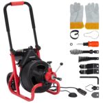 Garveetech Máquina limpiadora de drenaje de 100 pies x 3/8 pulgadas, alimentación automática, barrena de drenaje profesi