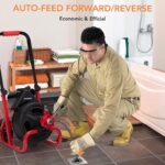 Garveetech Máquina limpiadora de drenaje de 100 pies x 3/8 pulgadas, alimentación automática, barrena de drenaje profesi