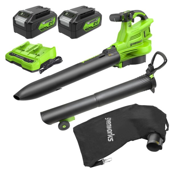 Soplador de Hojas Greenworks BL48L4420 48V 24V x 2 520 CFM 240 MPH 3 en 1 con Bolsa 2 Baterías 4.0 Ah y Cargador de Dobl