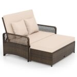 Sofá Cama Tangkula de Ratán para Patio Modelo AM9629HM con Respaldo Ajustable de 4 Niveles y Otomana de Almacenamiento B
